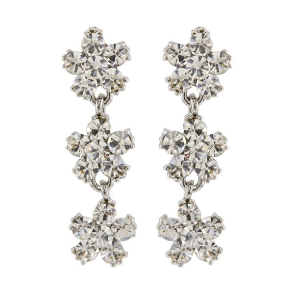 LoveRocks Crystal Daisy 3 Drop Earrings Silver Tone
