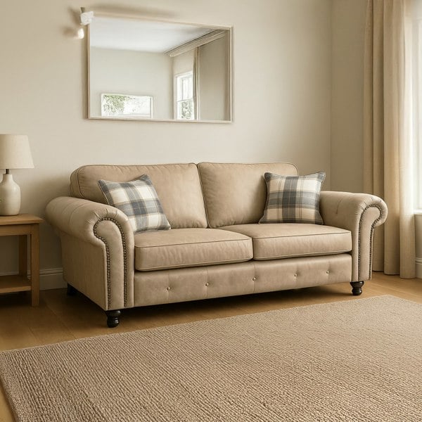 Furnishings For Less Oakland Marble Leather 3 Seater Sofa