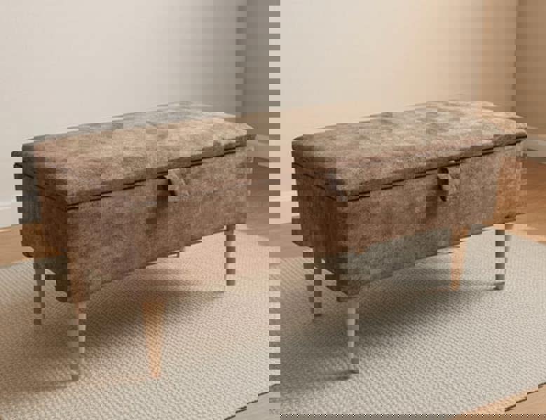 PREMIUM BROWN COFFEE TABLE STORAGE BOX BENCH | OTTOMAN BENCH | PLAIN LID FOOTSTOOL - ISTOOLS