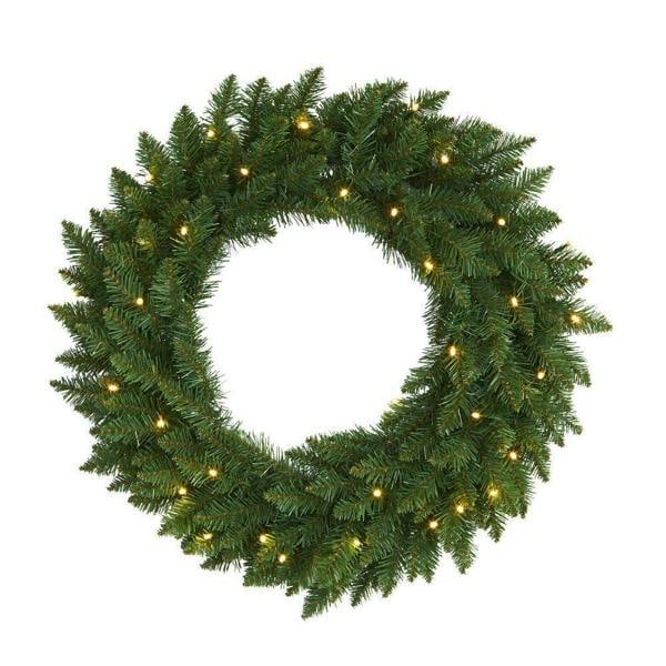 55cm Green Imperial Pine Christmas Wreath with Warm White LEDs for Doors, Fireplaces and Stairs image 1