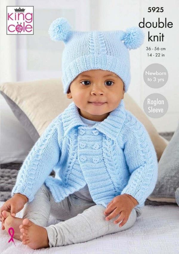 King Cole Comfort DK Knitting Pattern 5925, Coats, Headwear for Baby, 14 - 22 Inches