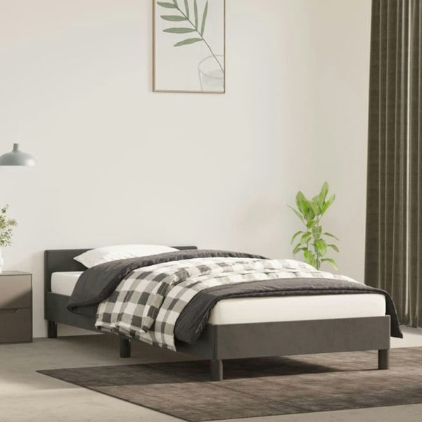 Berkfield Bed Frame with Headboard Dark Grey 90x190cm 3FT Single Velvet