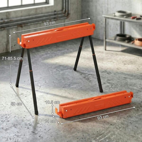 Saw Horses Twin Pack, Folding Work Bench Sawhorses with Height Adjustable Legs, 2x4 Bracket, Orange