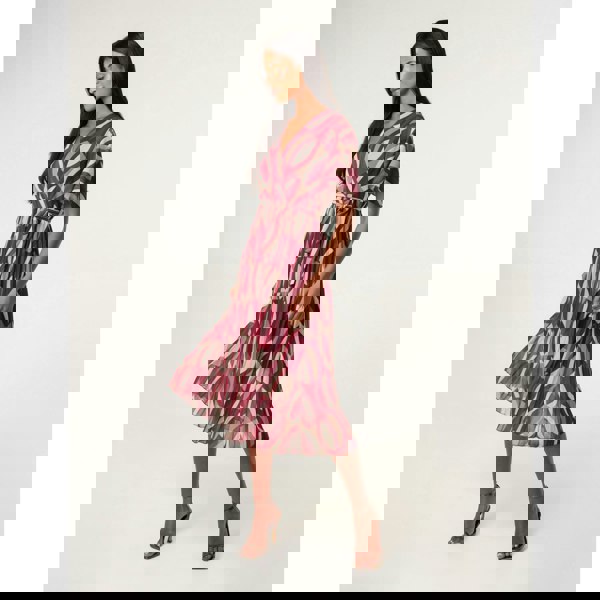 Blue Vanilla Geometric Crossover Pleated Dress With Belt