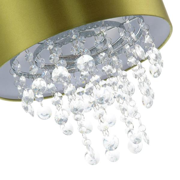 Modern Olive Green Satin Fabric Pendant Shade with Clear Acrylic Drops Image 4