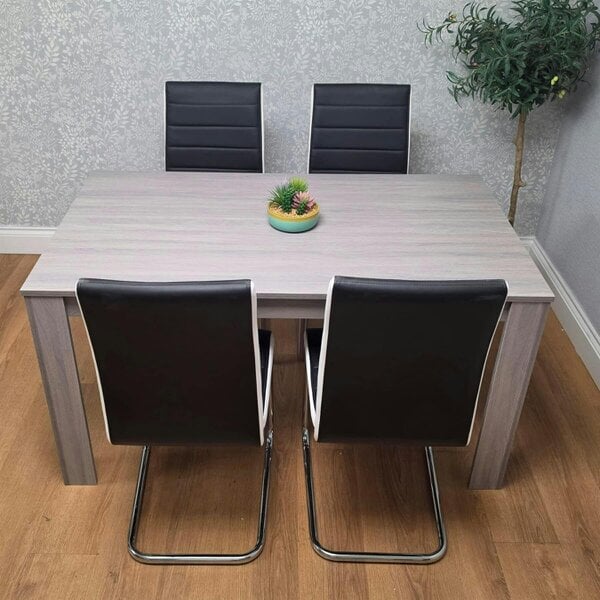 Kosy Koala Modern Grey Dining Table With 4 Black Faux Leather Chairs Dining Furniture Set