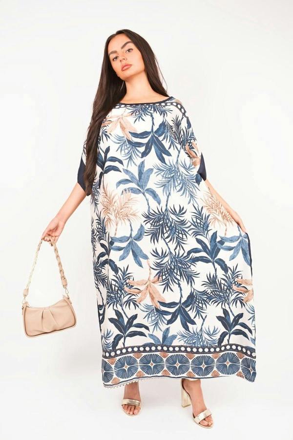 Taisley Oversized Batwing Maxi Dress With Tropical Print - Navy