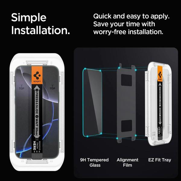 Spigen Glastr EZ Fit HD Screen Protector for iPhone 16 Pro 6.3" 2 Pack - AGL07928