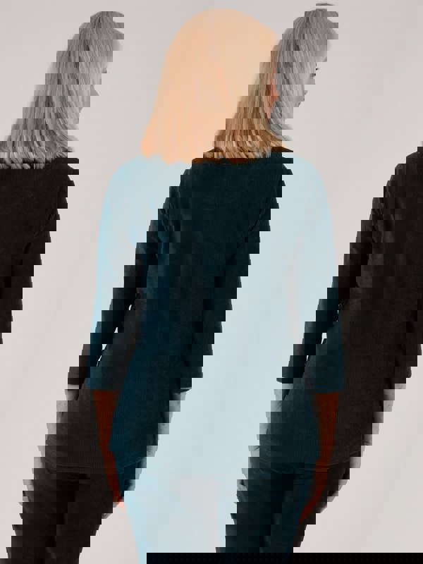 PennyPlain Ribbed Velour Cowl Neck Top- Peacock