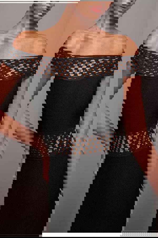 Off The Shoulder Ribbed Bodycon Maxi Dress - Black DR4370