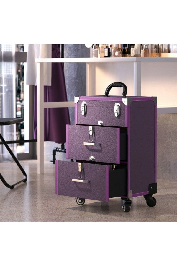 Living and Home 2 Drawers Portable Cosmetic Makeup Travel Case