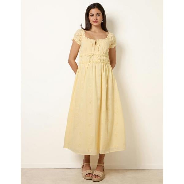 Blue Vanilla Broderie Front Tie Midi Dress