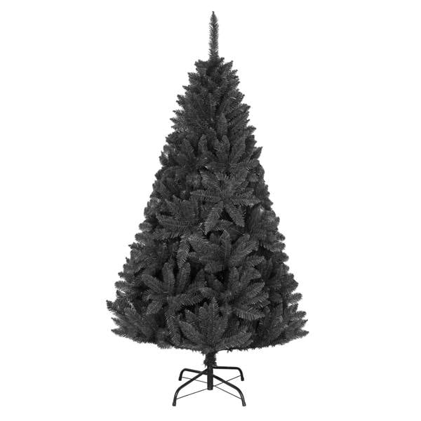 4ft to 12ft Black Artificial Christmas Trees with Hinged Branches and Metal Stand image 1