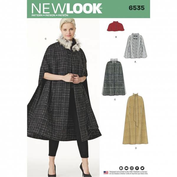 New Look Sewing Pattern 6535, Capes for Women, A (XS-S-M-L-XL) - Intermediate