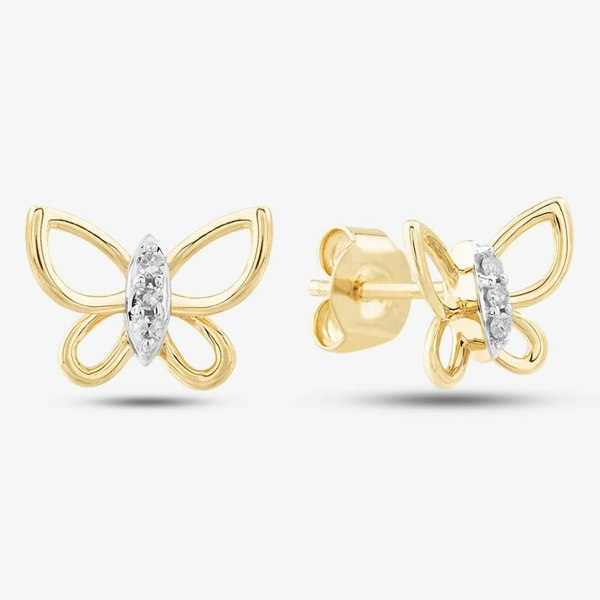T. H. Baker 9ct Yellow Gold 0.05ct Brilliant Cut Diamond Butterfly Stud Earrings THE39305-05 (YG)