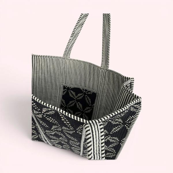 Hayley & Co Black and White Geometric Print Quilted Cotton Tote Bag