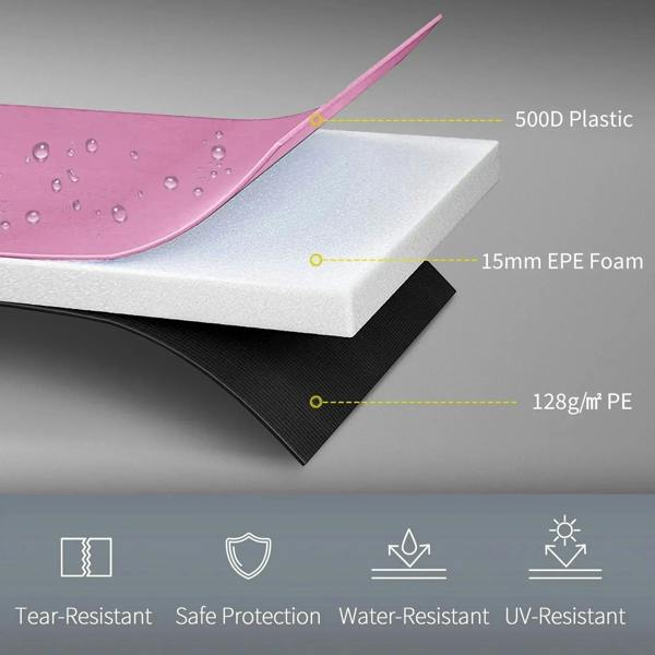 Pink trampoline spring cover layer cross-section with foam and PE material
