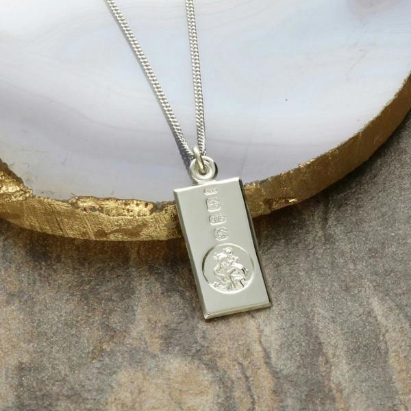 Christopher James of London 9ct White Gold Custom Hallmarked Small St Christopher Ingot With Optional Engraving and Chain