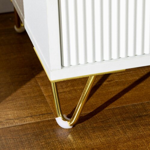 Wyld Haus Bapano White And Gold 2 Drawer Ribbed Bedside Table Gold Accents
