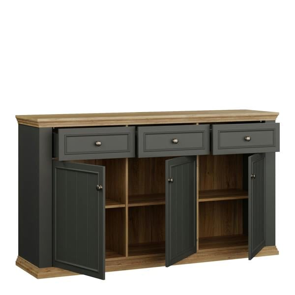 Furniture To Go Pontypool 3 Drawer & 3 Door Sideboard in Grey and Mauvella Oak