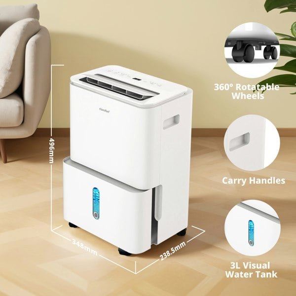 Living and Home 20L/Day Dehumidifier 3L Tank Quiet Operation with Drain Hose