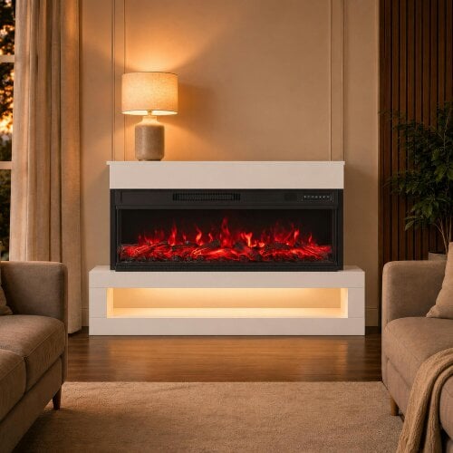 HOMCOM 110cm 3-Sided Electric Fireplace Freestanding and Wall Mounted