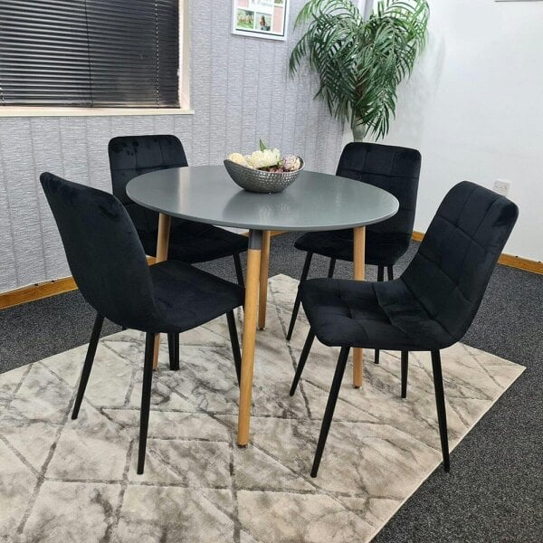 Kosy Koala Dining Table And 4 Chairs Grey Round Table With 4 Grey Plastic Chairs Dining Room Furniture - Grey - Table + 4 black rocco chairs