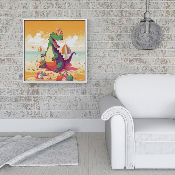 Warren Reed Crocodile On A Beach Holiday Framed Canvas