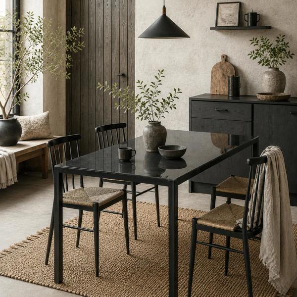 Wyld Haus Tasefi 120cm Metal Black Rectangular Glass Dining Table 4 Seater Kitchen Table