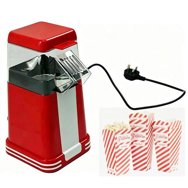Gr8 Home 1200W Retro Red Hot Air Popcorn Maker Machine Oil-Free with 6 Popcorn Boxes, Red