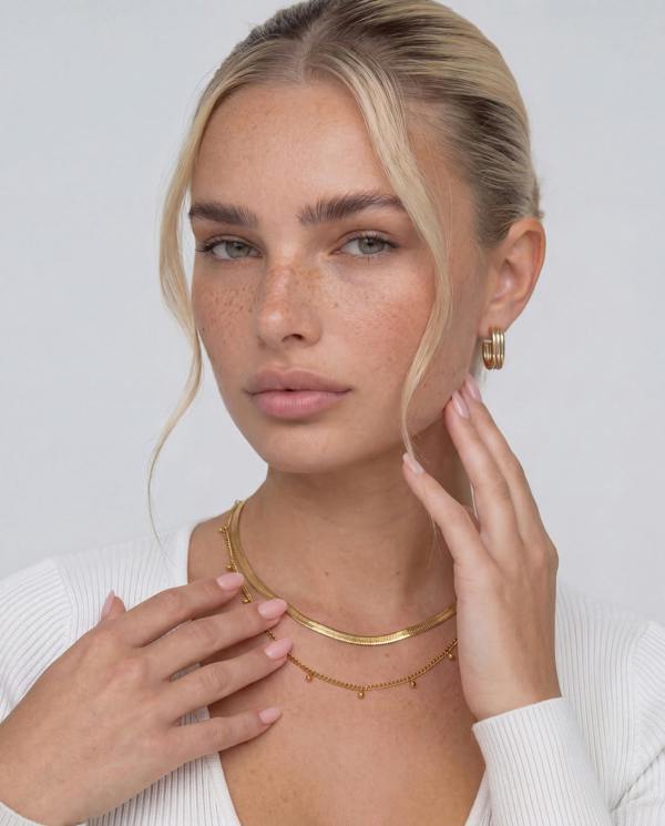 Elk & Bloom Flat Herringbone Chain 14K Gold Choker Necklace