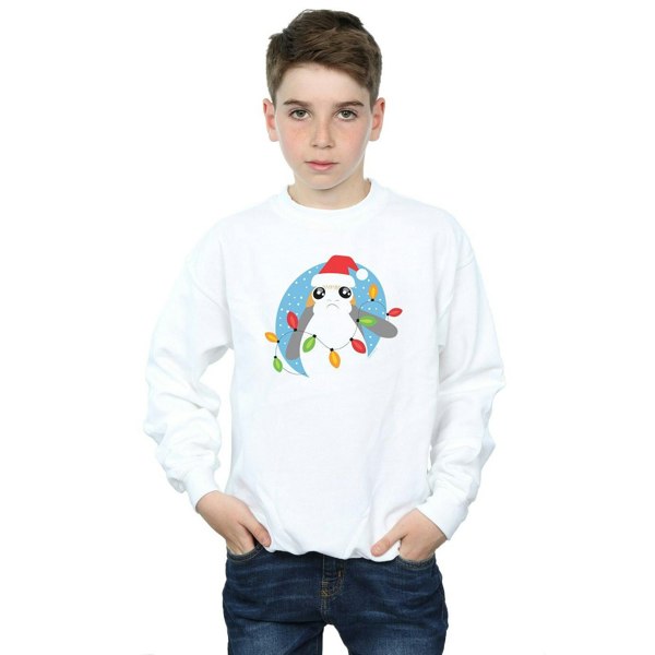 Star Wars Boys The Last Jedi Porg Christmas Lights Sweatshirt - White