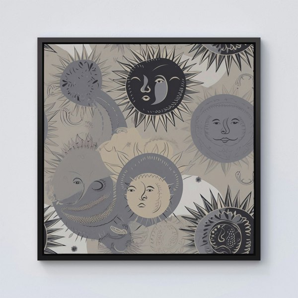 Warren Reed Grey Black Abstract Moon and Sun Framed Canvas