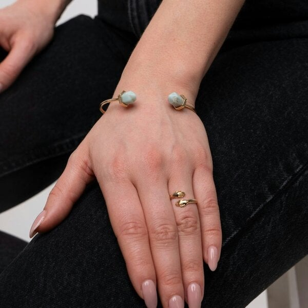 The Colourful Aura Adjustable Turquoise Stone Pencil Cuff Golden Beach Ornament Bangle