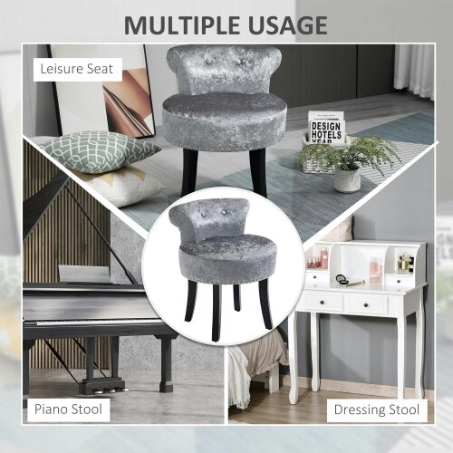 Wyld Haus Mocareba Grey Velvet Dressing Table Stool With Rubber Wood Legs