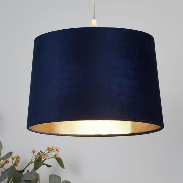 VELVET DRUM SHADE 30CM NAVY
