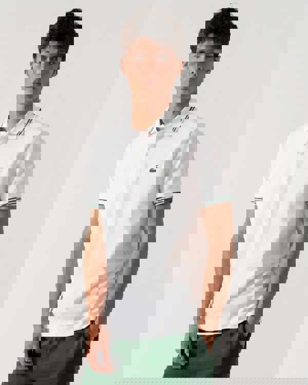 Lacoste Mens Tipped Polo Shirt - White 001 - CHO - Designer Mens Short Sleeve Polo Shirts