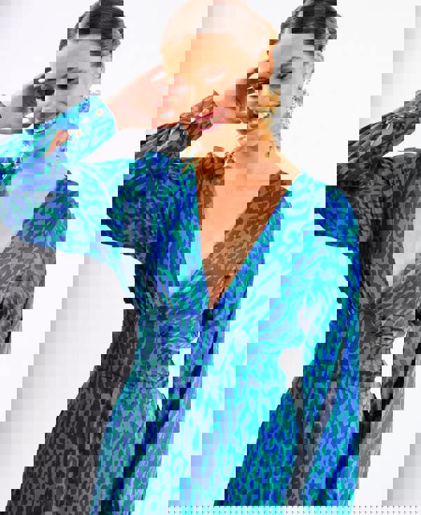 Blue Leopard Printed Maxi Dress