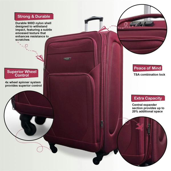 Infinity Luggage Expandable Soft Shell Cabin Suitcase 50.5 x 37 x 26 cm Luggage Suitable for Easyjet, Ryanair
