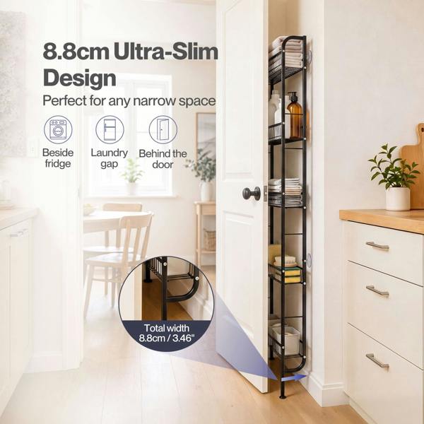 Levede Behind Door Storage Organiser Narrow 5-Tier Bathroom Shelves Steel Black