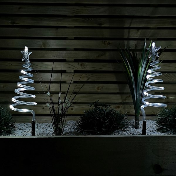 Samuel Alexander Set of 4 Battery Operated LED Cool White Spiral Tree Path Lights Christmas Decoration with Timer