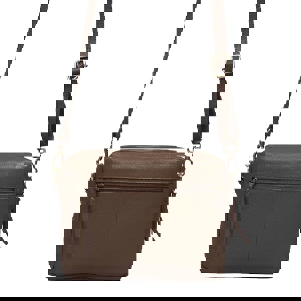 Assots London 'IRIS' Tan Quilted Soft Pebble Grain Leather Crossbody Bag