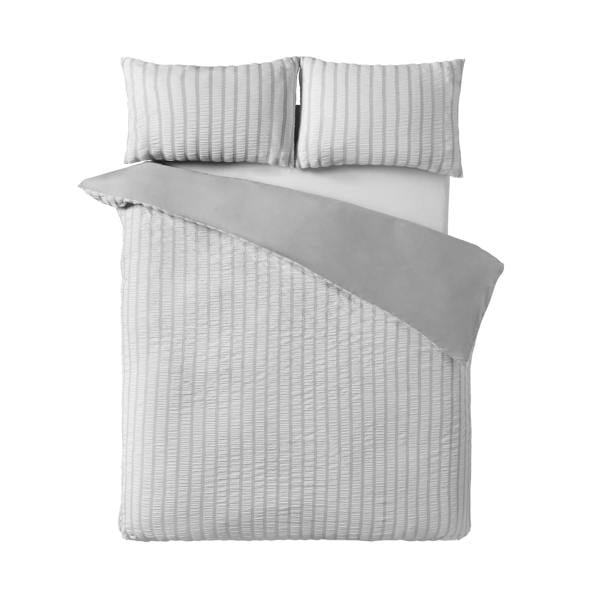 So Soft Seersucker Stripe Grey Duvet Cover Set