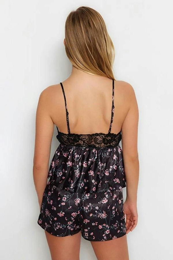WOVCOR Floral Lace Trim Cami Top and Shorts Pyjama Set