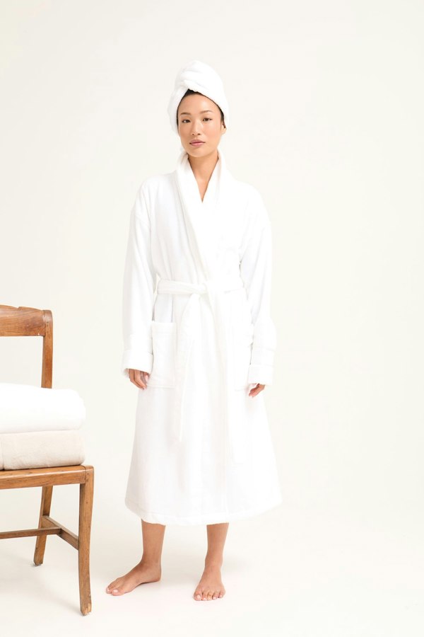 Pretty You London Bamboo Towelling Robe in Cloud White