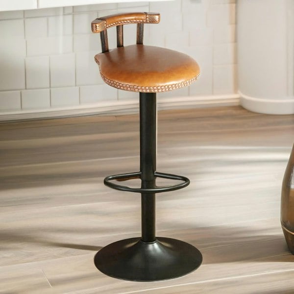 Rafaelo Mobilia 2PC Vintage Style Height Adjustable 360 Swivel Bar Stools Set Natural Brown