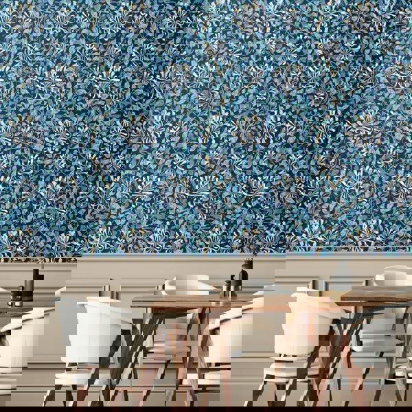 Hoopla Walls Honeysuckle Leaf Trail - Navy Blue 10m Wallpaper