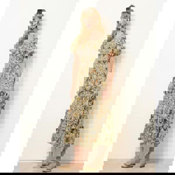 Blue Vanilla Abstract Print Puff Sleeve Midi Dress