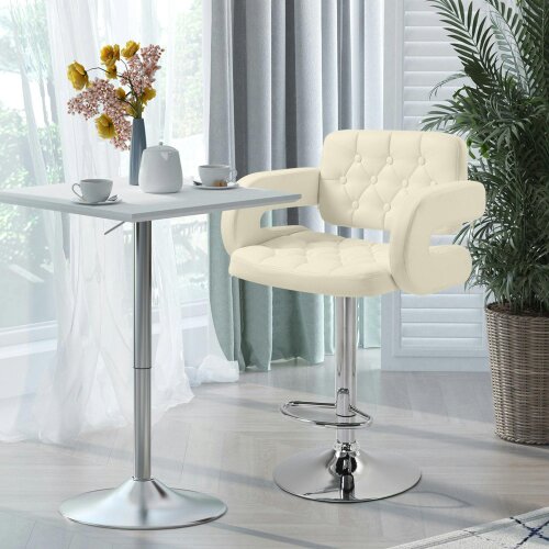 Wyld Haus Filena Faux Leather Beige Adjustable Swivel Bar Stool With Armrests And Footrest
