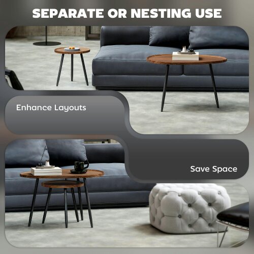 Wyld Haus Suta Noni Metal And Wood Chestnut Finish Set Of 2 Nesting Coffee Tables 80 cm